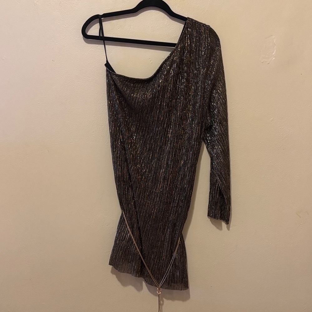 H&M One Shoulder Black and Gold Dress